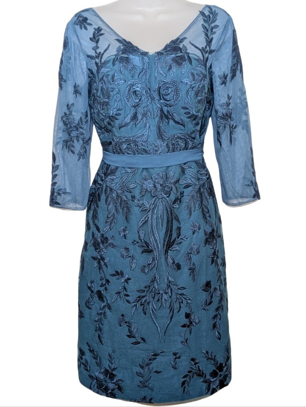 JJs House | Blue Embroidered Long Sleeve Sheath Dress | Bridesmaid |